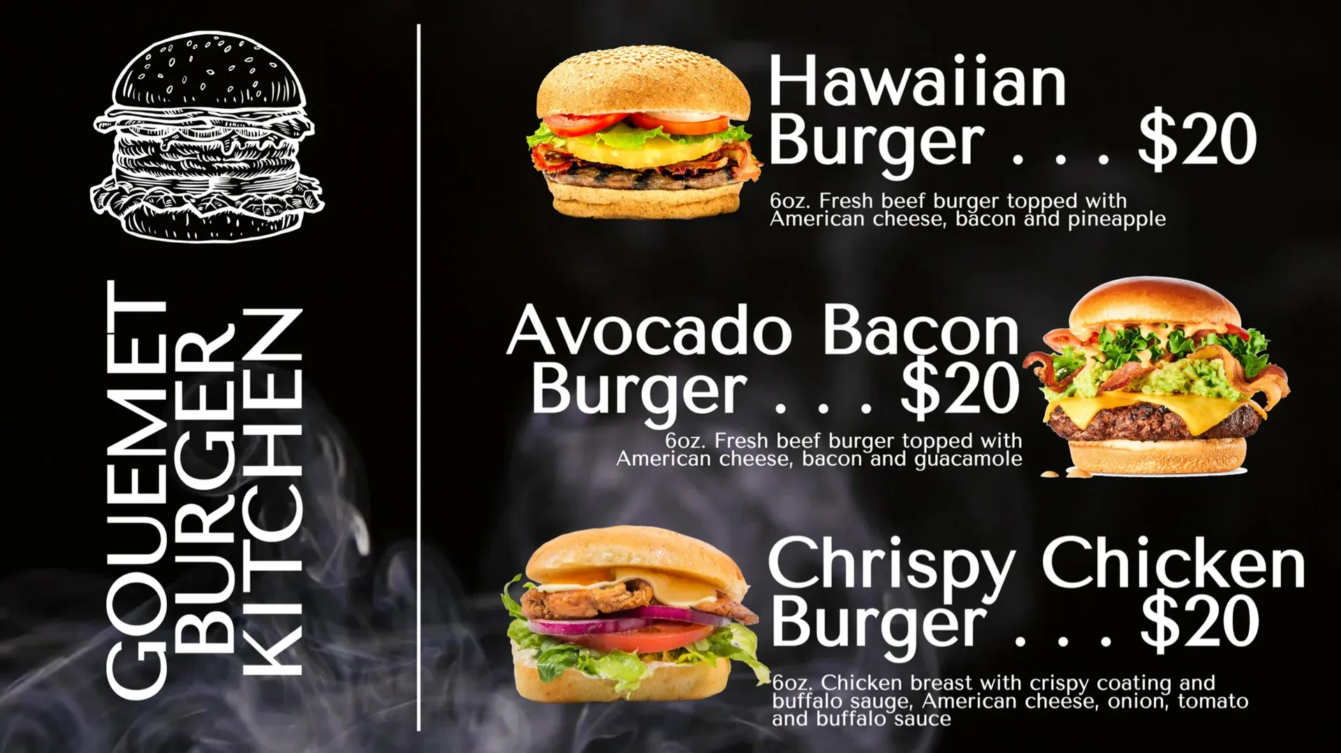 Hamburguesas gourmet: plantilla de señalización digital para Gastronomía