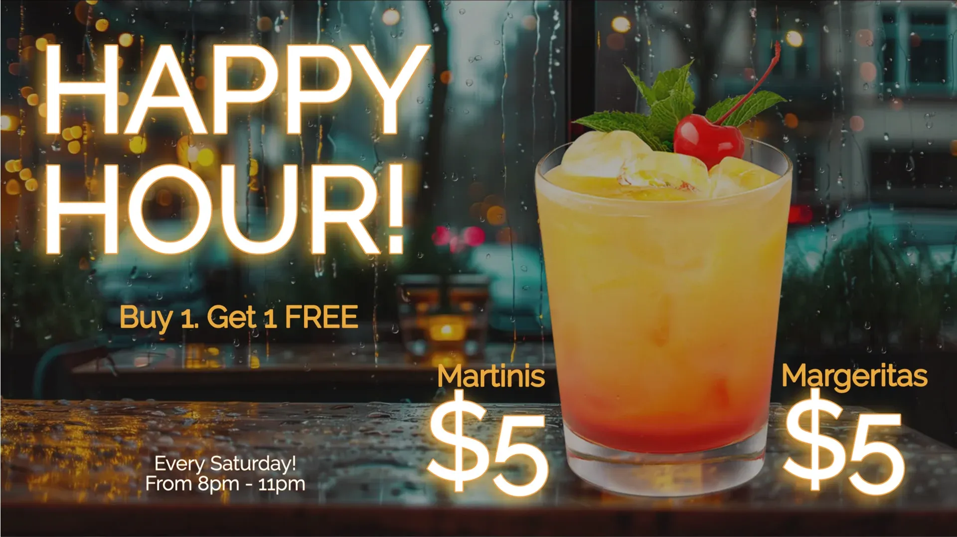Happy hour: plantilla de señalización digital para Hostelería