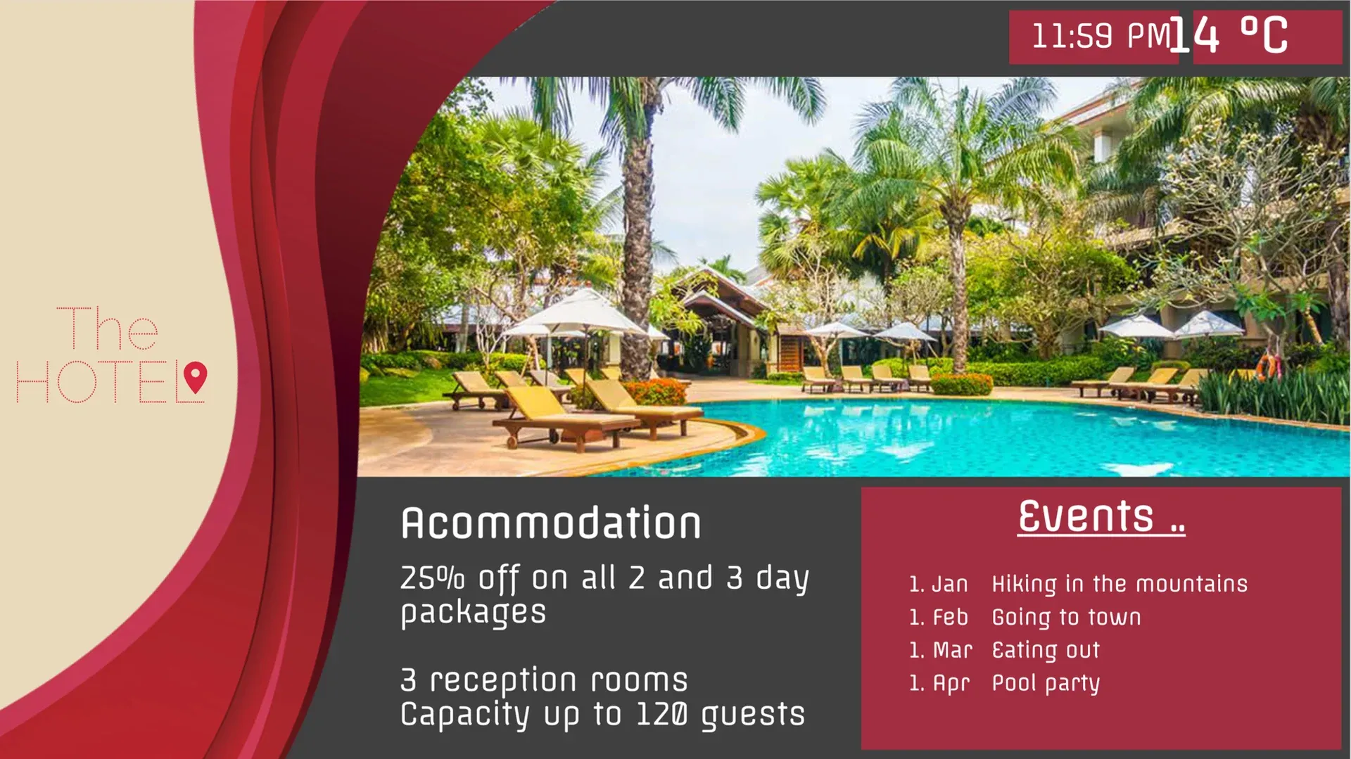 Hotel y spa: plantilla de señalización digital para Hostelería