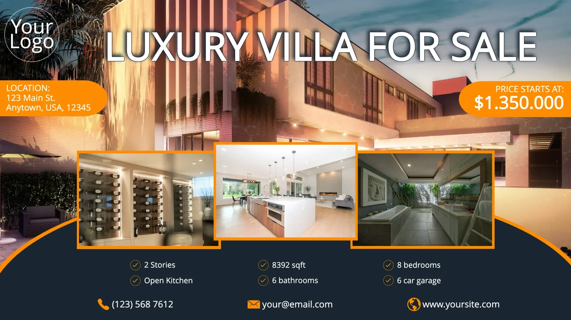 Villa de lujo en venta: plantilla de señalización digital para Inmobiliaria