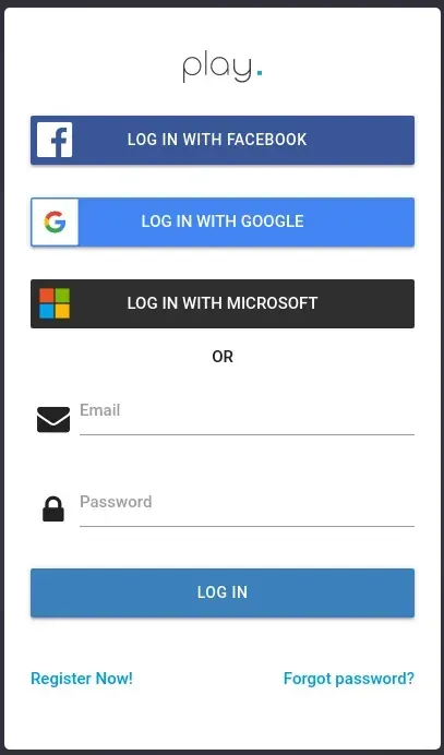 Página de registro de Play Digital Signage con el botón Iniciar sesión con Microsoft