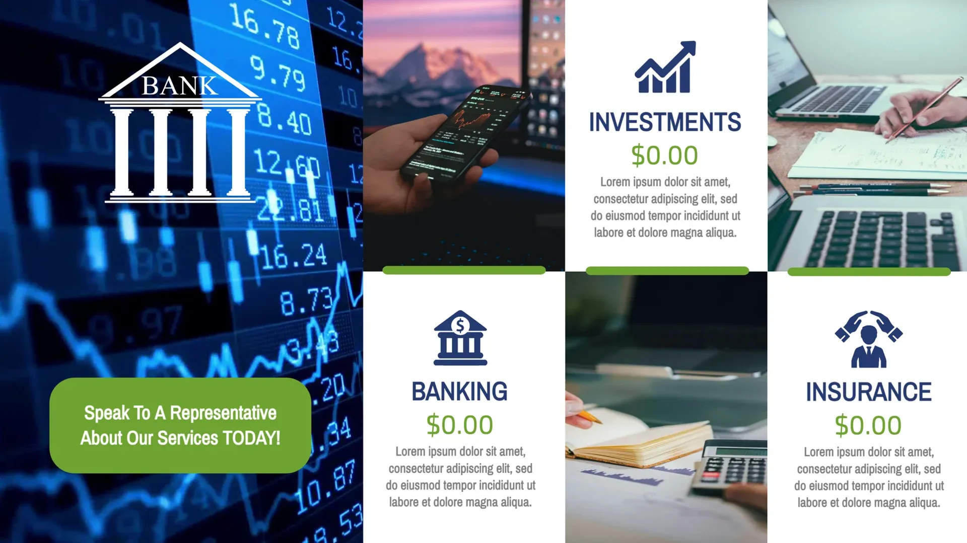 Nuestros servicios bancarios: plantilla de señalización digital para Finanzas