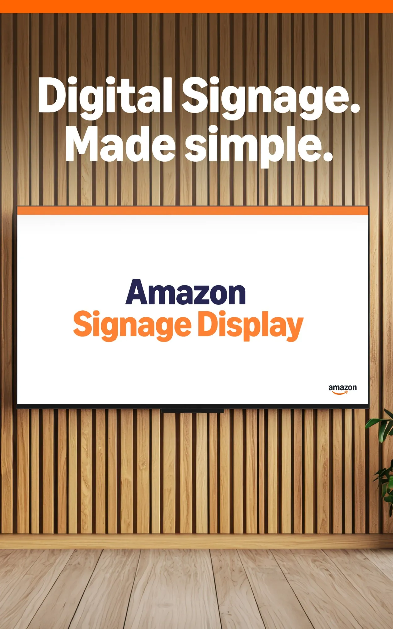 Amazon Signage Display montado en una pared de madera