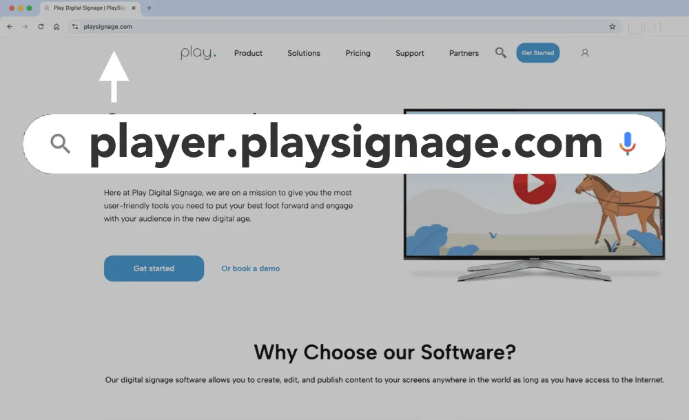El reproductor web (PWA) de Play Digital Signage abierto en un navegador