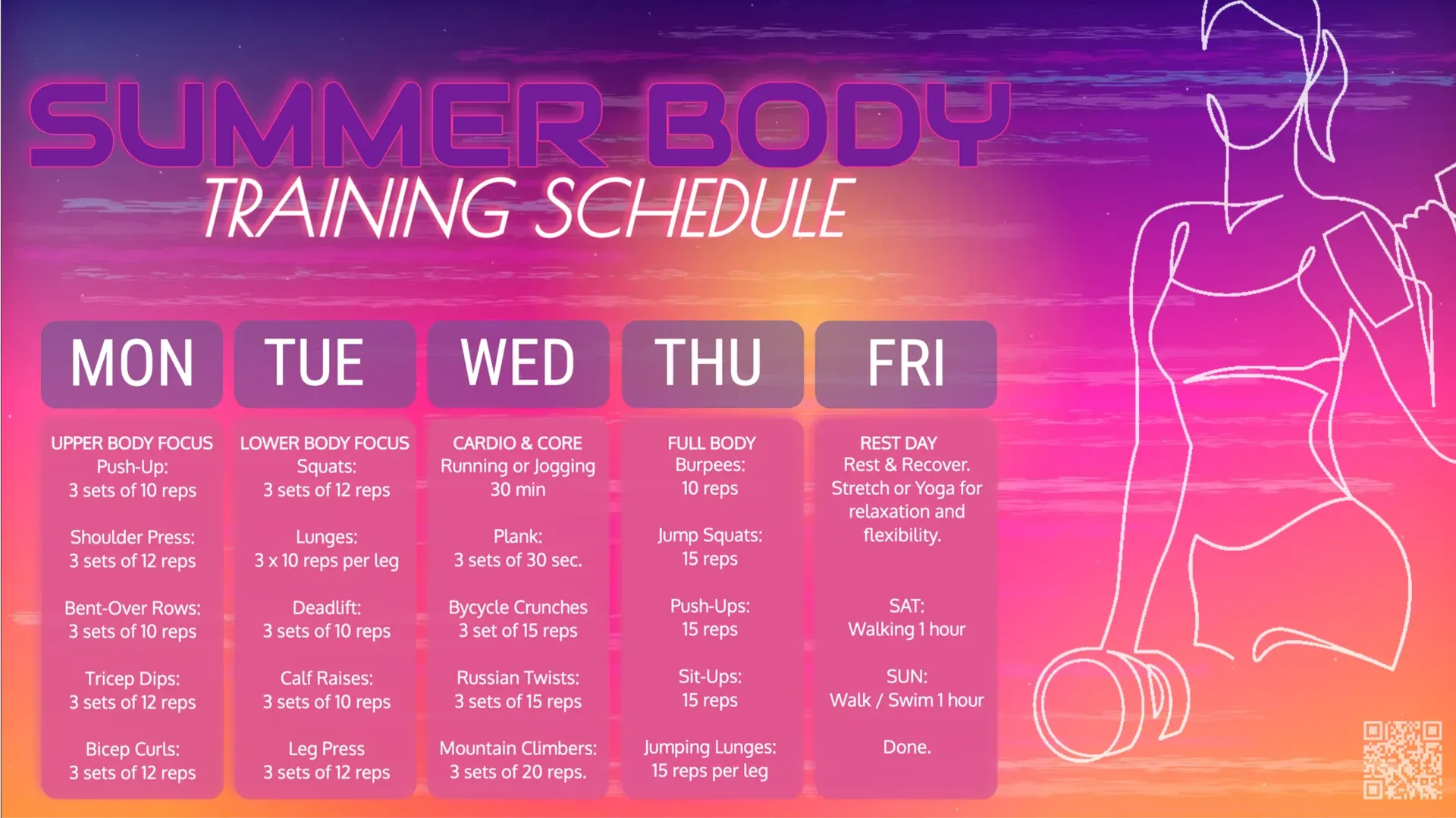 Horario de fitness femenino de verano: plantilla de señalización digital para Fitness
