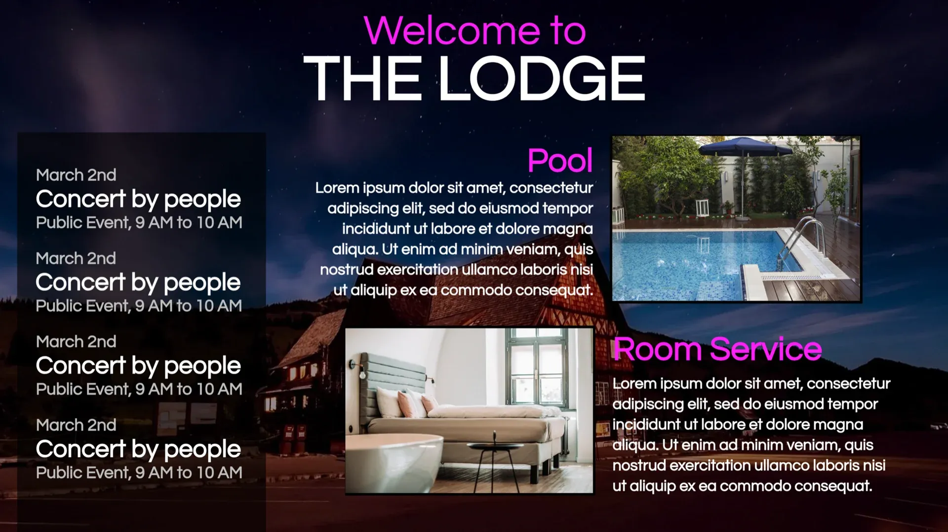 El refugio: plantilla de señalización digital para Hostelería